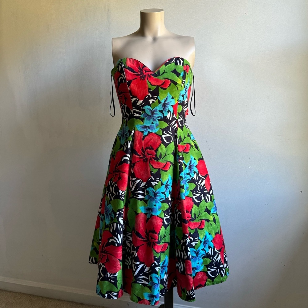 Vintage A.J. Bari Strapless Floral Sweetheart Dress